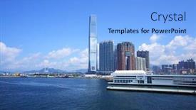  Presentation with hong kong - Colorful PPT theme enhanced with kowloon-downtown-in-hong-kong backdrop and a light blue colored foreground