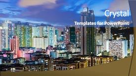  Presentation with hong kong - Colorful presentation theme enhanced with kowloon-downtown-in-hong-kong backdrop and a teal colored foreground