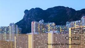  Presentation with residential - Presentation design featuring kowloon residential building background and a coral colored foreground