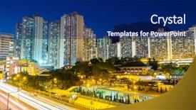  Presentation with residential - Amazing presentation theme having kowloon residential district in hong kong at night backdrop and a navy blue colored foreground