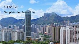  Presentation with hong kong - Beautiful PPT theme featuring kowloon side in hong kong backdrop and a light blue colored foreground