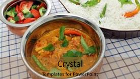  Presentation with curry leaves - Colorful presentation theme enhanced with kozhi - serving a bowl of south backdrop and a  colored foreground