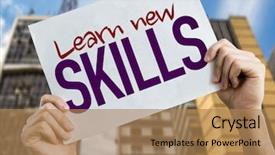  Presentation with learn - Slides having kpi - learn new skills placard background and a coral colored foreground