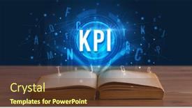  Presentation with digital book - Cool new slide deck with kpi inscription coming out from an open book digital technology concept backdrop and a tawny brown colored foreground