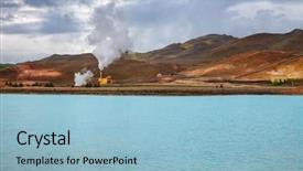  Presentation with geothermal power plant - Colorful PPT theme enhanced with krafla geothermal power plant backdrop and a light blue colored foreground