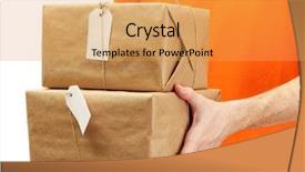  Presentation with courier - Colorful presentation design enhanced with kraft paper - courier with parcel boxes isolated backdrop and a yellow colored foreground