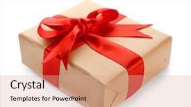  Presentation with an open gift box - Colorful slide set enhanced with kraft paper - parcel gift box on white backdrop and a coral colored foreground