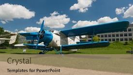  Presentation with museum exhibition - Colorful PPT theme enhanced with krakow-museum-of-aviation-poland backdrop and a coral colored foreground
