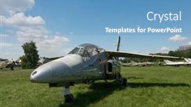  Presentation with museum exhibition - Audience pleasing presentation design consisting of krakow-museum-of-aviation-poland backdrop and a teal colored foreground