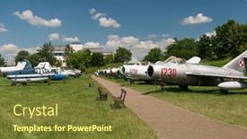  Presentation with museum exhibition - Presentation theme featuring krakow-museum-of-aviation-poland background and a tawny brown colored foreground