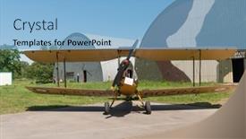  Presentation with museum exhibition - Presentation design enhanced with krakow-museum-of-aviation-poland background and a light blue colored foreground