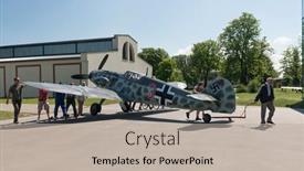  Presentation with museum exhibition - Colorful presentation enhanced with krakow-museum-of-aviation-poland backdrop and a mint green colored foreground