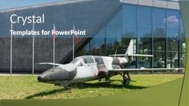  Presentation with museum exhibition - Presentation theme having krakow-museum-of-aviation-poland background and a teal colored foreground