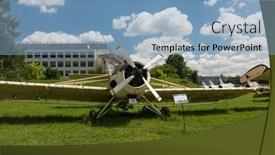  Presentation with museum exhibition - Presentation theme featuring krakow-museum-of-aviation-poland background and a light blue colored foreground