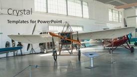  Presentation with museum exhibition - Amazing presentation theme having krakow-museum-of-aviation-poland backdrop and a light gray colored foreground