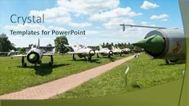  Presentation with museum exhibition - PPT layouts featuring krakow-museum-of-aviation-poland background and a sky blue colored foreground