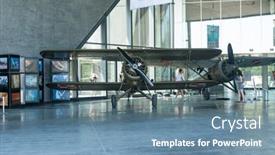  Presentation with museum exhibition - Slide deck consisting of krakow-museum-of-aviation-poland background and a seafoam green colored foreground