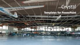  Presentation with museum exhibition - PPT layouts with krakow-museum-of-aviation-poland background and a dark gray colored foreground