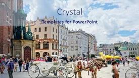  Presentation with tourists - Colorful theme enhanced with krakow-poland-august-27-2017 backdrop and a sky blue colored foreground