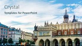  Presentation with heritage - Slide set with krakow-poland-august-27-2017 background and a light blue colored foreground