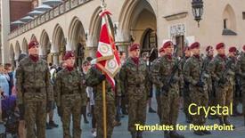  Presentation with soldiers - Audience pleasing presentation theme consisting of krakow-poland-feb-10-2016 backdrop and a tawny brown colored foreground