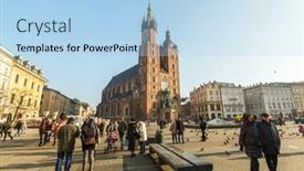  Presentation with church medieval - Colorful presentation design enhanced with krakow-poland-feb-7-2015 backdrop and a  colored foreground