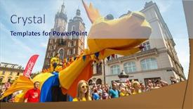  Presentation with dragons - Colorful presentation design enhanced with krakow-poland-may-31-2015 backdrop and a light blue colored foreground