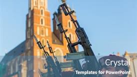  Presentation with soldiers - Presentation with krakow-poland-sep-10-2016 background and a teal colored foreground