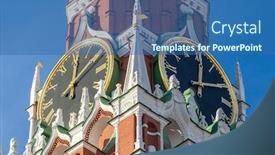  Presentation with union jack flag and clock tower - Audience pleasing slide deck consisting of kremlin-clock-or-kremlin-chimes backdrop and a ocean colored foreground