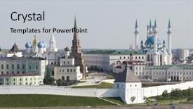  Presentation with russian - Theme featuring kremlin in kazan suumbike tower background and a light gray colored foreground
