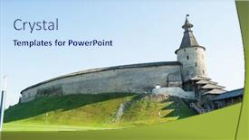  Presentation with russia city - PPT theme consisting of kremlin-tower-of-pskov-city background and a sky blue colored foreground