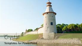  Presentation with russia city - Slide set enhanced with kremlin-tower-of-pskov-city background and a coral colored foreground