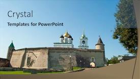  Presentation with russia city - PPT theme with kremlin-tower-of-pskov-city background and a light blue colored foreground