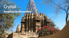  Presentation with india temple - Cool new PPT theme with krishna - kandariya mahadev temple western group backdrop and a teal colored foreground