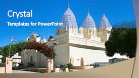  Presentation with krishna - Audience pleasing presentation theme consisting of krishna - parsvanath adinath shanti nath eastern backdrop and a teal colored foreground