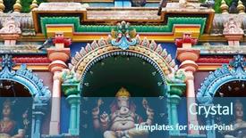  Presentation with hindu - PPT theme having krishna - statue of hindu god background and a ocean colored foreground