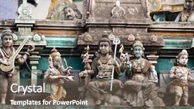  Presentation with india temple - Colorful PPT theme enhanced with krishna - traditonal sculpture on indian temple backdrop and a violet colored foreground