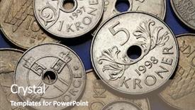  Presentation with king - Amazing PPT theme having kronos - coins of norway monogram backdrop and a coral colored foreground