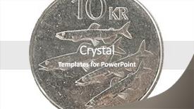  Presentation with monero cryptocurrency hologram coin form - Presentation theme having kronos - icelandic 10 krona coin background and a gray colored foreground