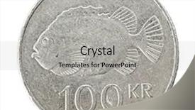  Presentation with monero cryptocurrency hologram coin form - Beautiful presentation theme featuring kronos - icelandic 100 krona coin isolated backdrop and a light gray colored foreground