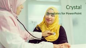  Presentation with medical index card - Theme having ksa - gulf hospital medical care background and a soft green colored foreground