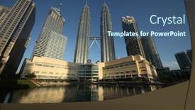  Presentation with twin towers - Beautiful presentation theme featuring kuala-lumpur-february-17-petronas backdrop and a ocean colored foreground