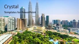 Presentation with malaysia - Presentation theme featuring kuala lumpur malaysia city center background and a light blue colored foreground