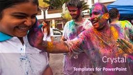  Presentation with holi - Slides enhanced with shamanism red stamp on a grunge paper texture background and a coral colored foreground