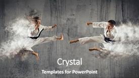  Presentation with art - Colorful slide set enhanced with kudos - fighter practising his art martial backdrop and a gray colored foreground