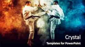  Presentation with art - PPT theme enhanced with kudos - fighter practising his art martial background and a black colored foreground