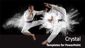  Presentation with art - Presentation design consisting of kudos - fighter practising his art martial background and a dark gray colored foreground