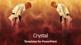  Presentation with art - Beautiful PPT theme featuring kudos - fighter practising his art martial backdrop and a wine colored foreground