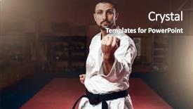  Presentation with martial arts - PPT theme with kudos - martial arts fighter in white background and a tawny brown colored foreground