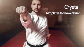  Presentation with martial arts - Beautiful presentation theme featuring kudos - martial arts master on fight backdrop and a tawny brown colored foreground
